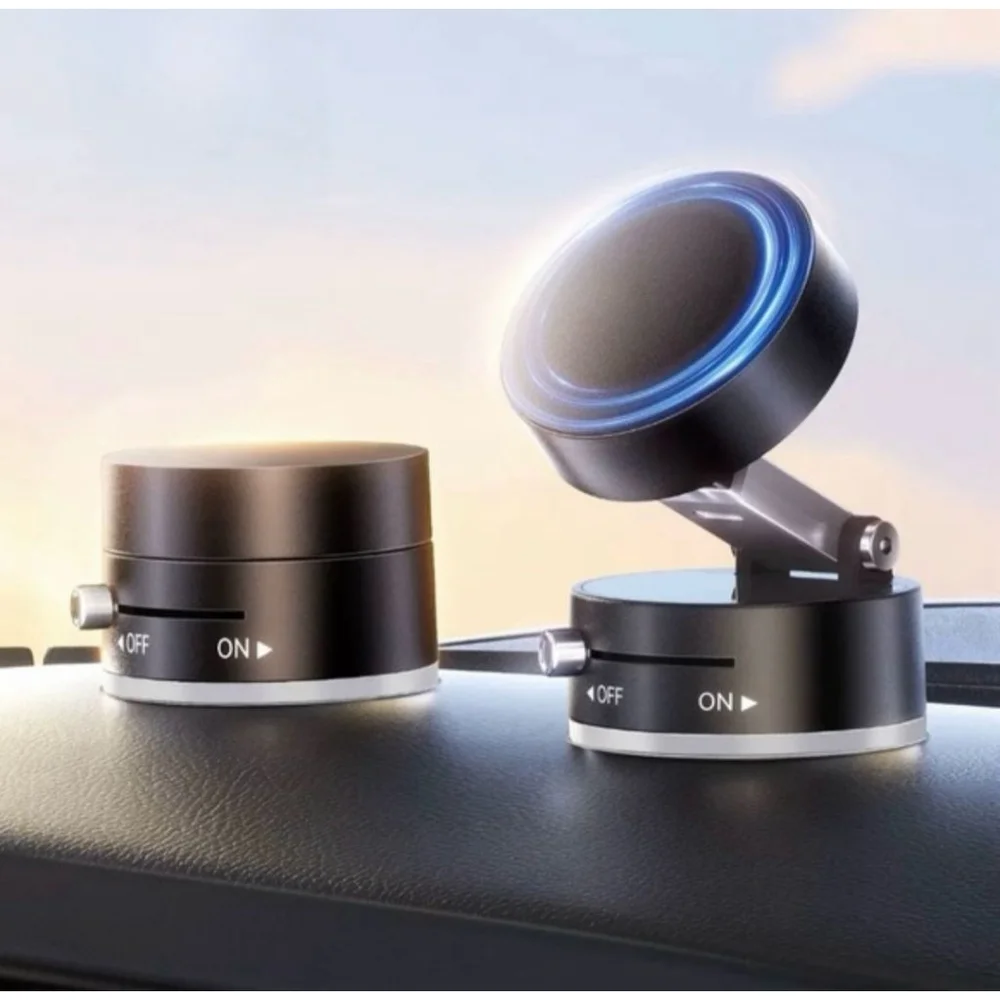 360° Magnetic Car Phone Holder Electric Vacuum Suction Cup Mount - Black